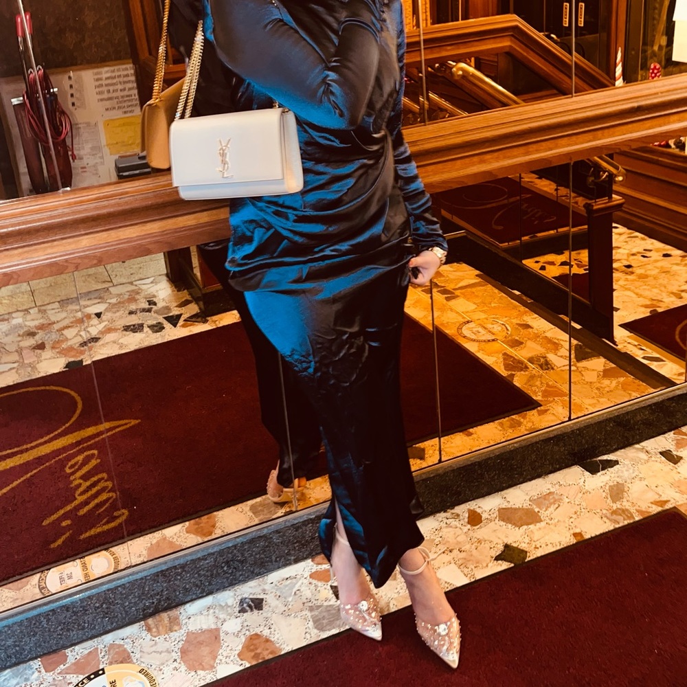 High drape maxi satin dress